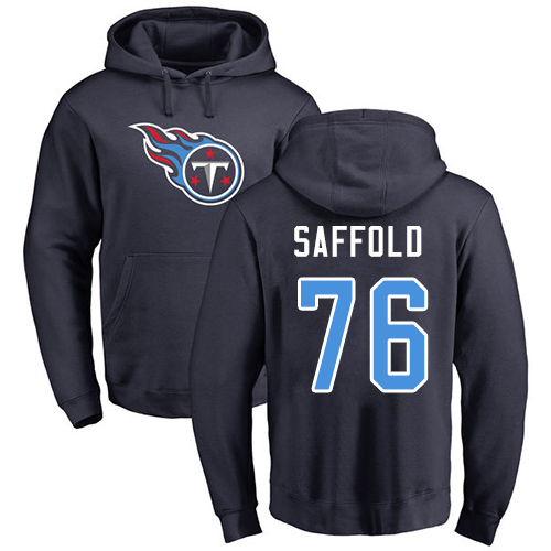 Tennessee Titans Men Navy Blue Rodger Saffold Name and Number Logo NFL Football #76 Pullover Hoodie Sweatshirts
